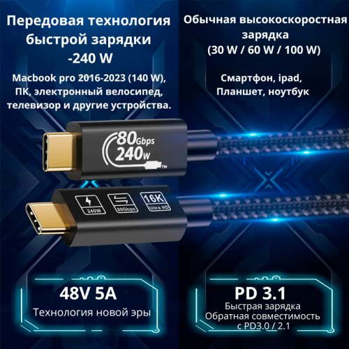 Кабель Tohom USB 4 Type-C (M) черный 1 м Алматы, Казахстан