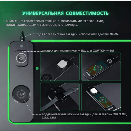 Tohom Коврик для мыши с RGB подсветкой и беспроводной зарядкой Алматы, Казахстан