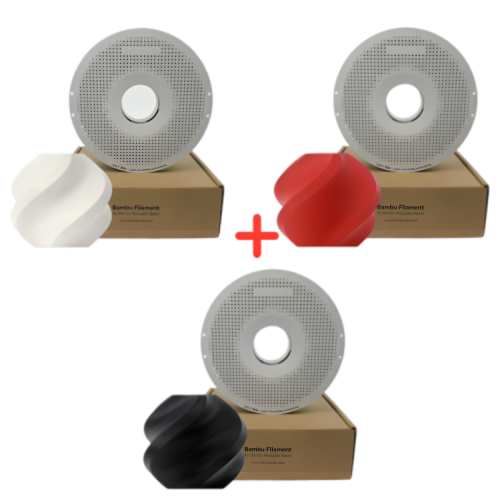 3D басып шығаруға арналған пластик Bambu Lab PLA күңгірт ақ, Bambu Lab PLA күңгірт қызыл, Bambu Lab PLA күңгірт қара.