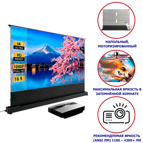 Напольный моторизированный проекционный экран Tohom 110 дюймов Моторизированный проекционный экран Tohom 110 – Алматы және Қазақстан бойынша сатып алу | Tohom