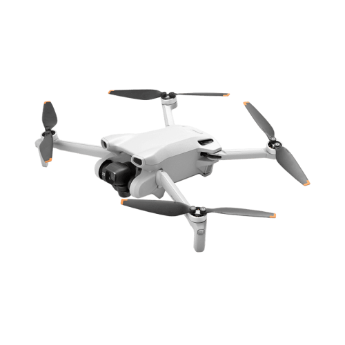 Дрон DJI Mini 3 с пультом управления DJI RC-N1, вид спереди, демонстрирующий компактность и камеру.
