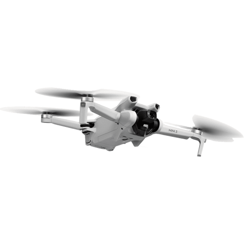 Дрон DJI Mini 3 с пультом управления DJI RC-N1, вид спереди, демонстрирующий компактность и камеру.