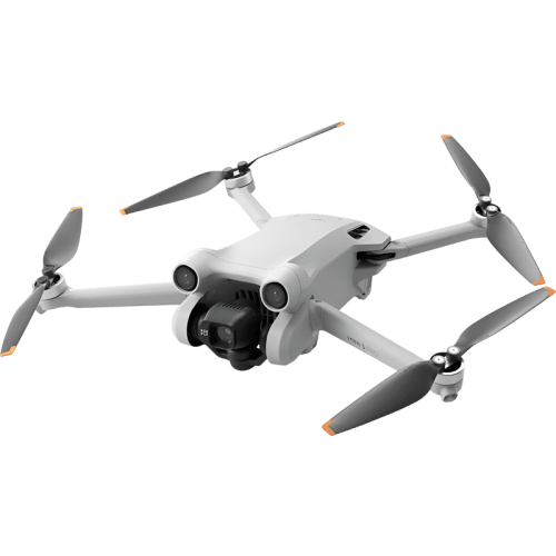 Серый дрон DJI Mini 3 Pro без пульта управления, вид спереди, демонстрирующий его компактный дизайн и камеру.