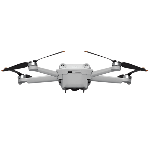 Серый дрон DJI Mini 3 Pro без пульта управления, вид спереди, демонстрирующий его компактный дизайн и камеру.