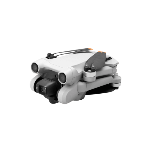 Серый дрон DJI Mini 3 Pro без пульта управления, вид спереди, демонстрирующий его компактный дизайн и камеру.