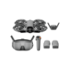 Дрон DJI Neo 2 Motion Fly More Combo серый, вид спереди, летит на фоне новосибирского пейзажа.