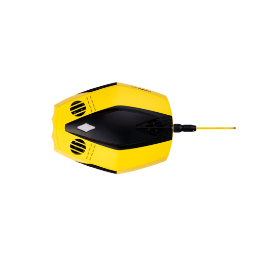 Подводный дрон Chasing Dory, компактный, синий, с камерой и пропеллерами, готовый к погружению.