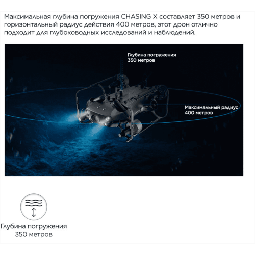 Подводный дрон Chasing X Professional Set в комплекте с аксессуарами, готовый к исследованию подводного мира.
