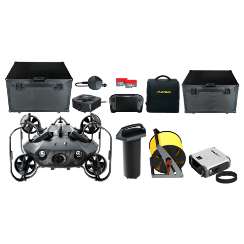 Подводный дрон Chasing X Professional Set в комплекте с аксессуарами, готовый к исследованию подводного мира.