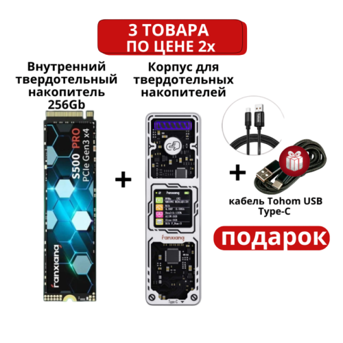 Внутренний SSD Fanxiang S500 Pro 256 ГБ + корпус для SSD Fanxiang MD86 (Type-C)