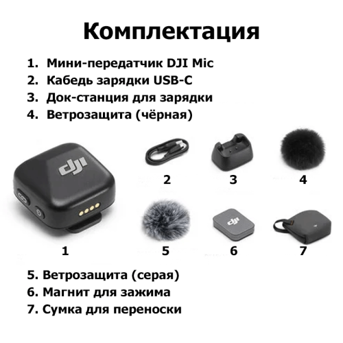 Беспроводной петличный микрофон-передатчик DJI Mic Mini черный Алматы, Казахстан