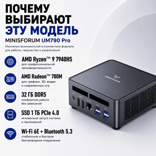 Мини ПК MINISFORUM Venus UM790 Pro - мощное рабочее место 128092394 – купить в Новосибирске | MINISFORUM