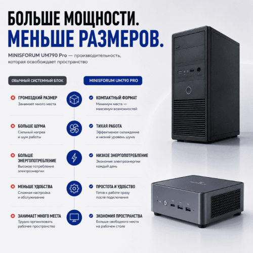 Мини ПК MINISFORUM Venus UM790 Pro - мощное рабочее место 128092394 – купить в Новосибирске | MINISFORUM