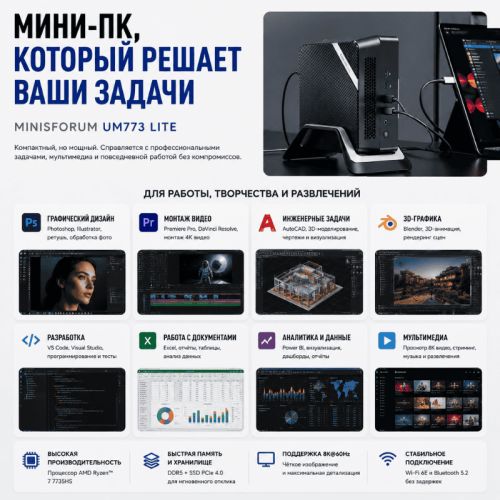 Мини ПК MINISFORUM UM773 Lite - максимум производительности на минимуме места 172633003 – Алматы және Қазақстан бойынша сатып алу | MINISFORUM