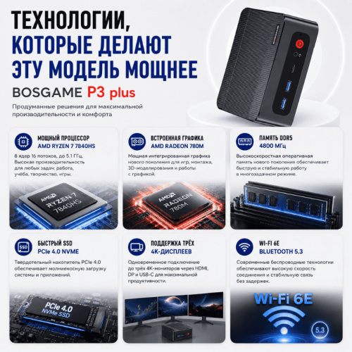 Мини ПК BOSGAME P3 plus - мощное рабочее место 172637039 – купить в Алматы и по Казахстану | BOSGAME