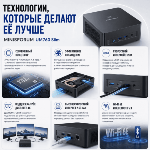 Мини ПК MINISFORUM UM760 Slim - мощное рабочее место 172668610 – купить в Алматы и по Казахстану | MINISFORUM
