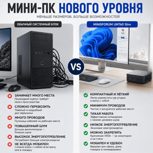 Мини ПК MINISFORUM UM760 Slim - мощное рабочее место 172668610 – купить в Алматы и по Казахстану | MINISFORUM