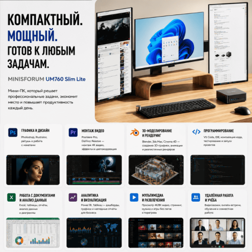 Мини ПК MINISFORUM UM760 Slim - мощное рабочее место 172668610 – купить в Алматы и по Казахстану | MINISFORUM