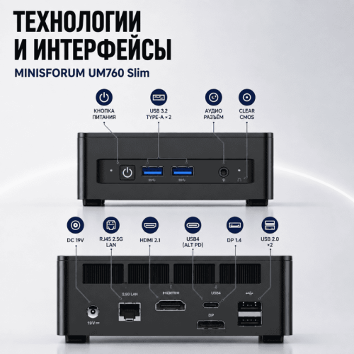 Мини ПК MINISFORUM UM760 Slim - мощное рабочее место 172668610 – купить в Алматы и по Казахстану | MINISFORUM