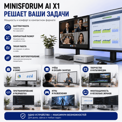 Мини ПК MINISFORUM AI X1 - мощность без границ 173575239 – купить в Алматы и по Казахстану | MINISFORUM