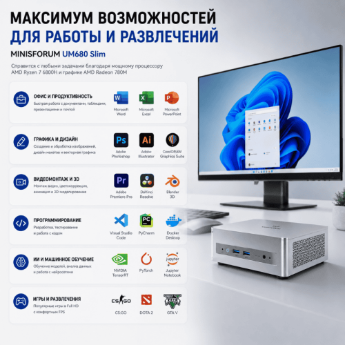 MINISFORUM UM680 Slim шағын ДК – қуатты жұмыс станциясы 173995909 – Алматы және Қазақстан бойынша сатып алу | MINISFORUM