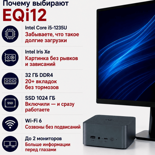 Мини ПК Beelink EQi12 - компактный компьютер для работы, дома и бизнеса 172457511 – купить в Новосибирске | Beelink