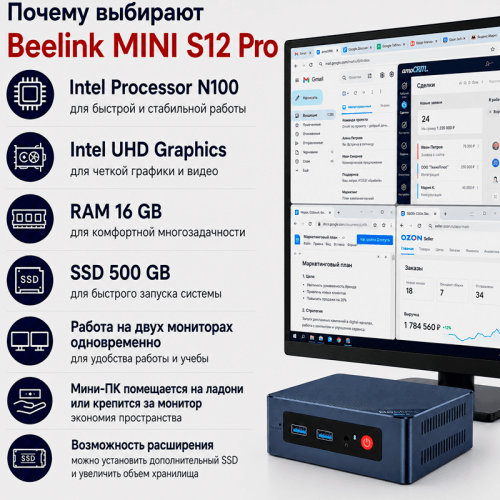 Мини ПК Beelink MINI S12 Pro - все рабочие задачи в одном компактном ПК