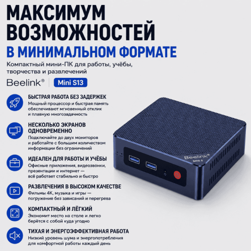 Мини ПК Beelink Mini S13 - максимум возможностей в минимальном формате