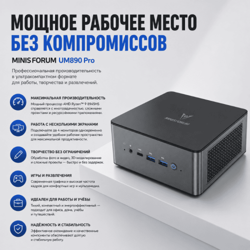 Мини ПК MINISFORUM UM890 Pro  - мощное рабочее место без компромиссов