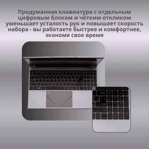 Ноутбук ToHoM WorkLite 15.6 дюймов, 16 Гб ОЗУ, SSD 512 Гб, серебристый корпус