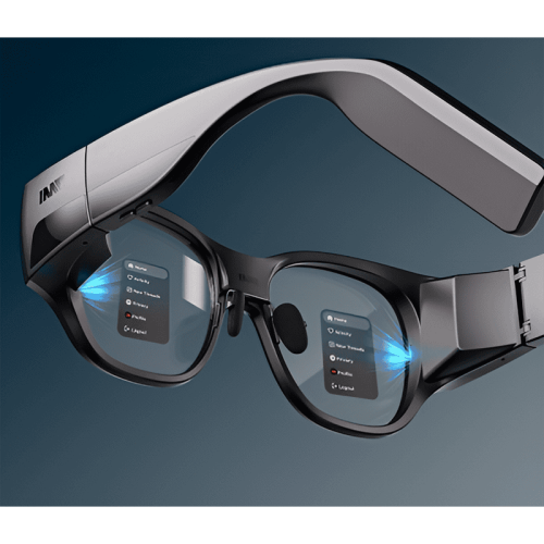 Умные очки INMO AIR3 в действии, демонстрирующие интерфейс дополненной реальности