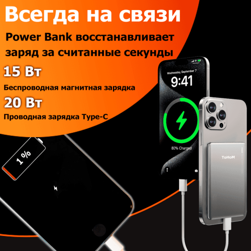 Внешний аккумулятор магнитный ультратонкий ToHoM JLX-02 Premium Ultra-Thin 5000 mAh черный 150920486 – купить в Новосибирске | Tohom