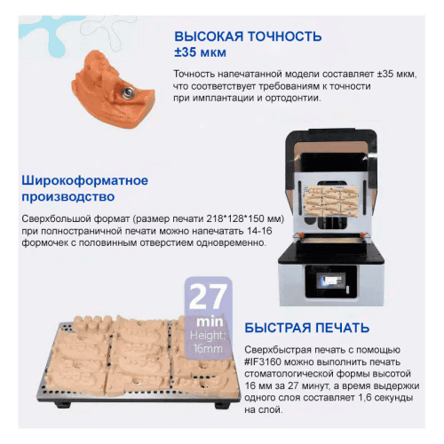 3D принтер IFUN Dent Giant в работе, печатающий стоматологическую модель