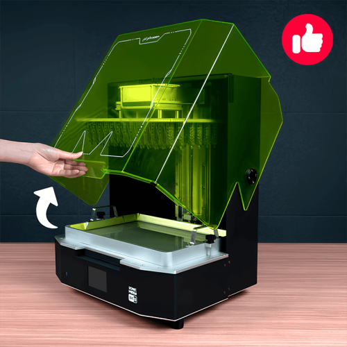 3D-принтер Phrozen Sonic MEGA 8KS в работе, демонстрирующий большую область печати и высокое разрешение, напечатанные детали