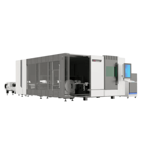 Волоконно-оптический лазерный станок для резки с ЧПУ HONGNIU 3015HSD в работе